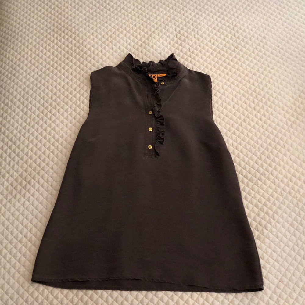 Classic Tory Burch Brown Ruffle Sleeveless top